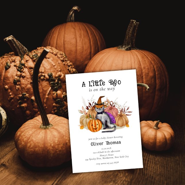 Little Boo Poem Cat in Witch Hat Baby Shower  Invitation (Little Boo Poem Cat in Witch Hat Baby Shower Invitation)