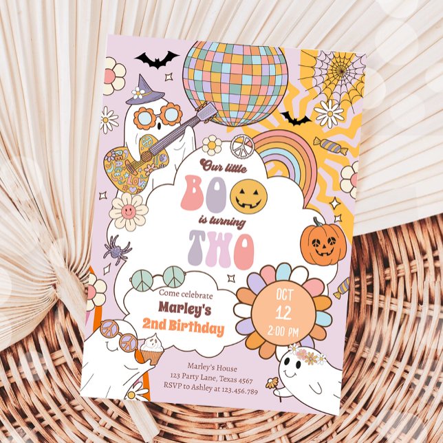 Little Boo Retro Halloween Girl Second Birthday Invitation (Creator Uploaded)