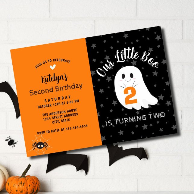 Little Boo Turning 2 Halloween Second Birthday Invitation (Creator Uploaded)