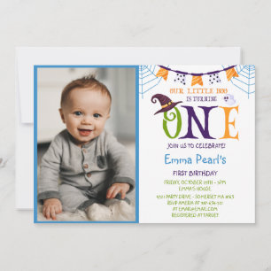 Little Boo Turning One, Halloween Photo Birthday Invitation