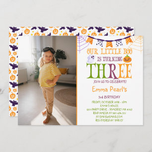 Little Boo Turning Three Boo Third Birthday Photo Invitation