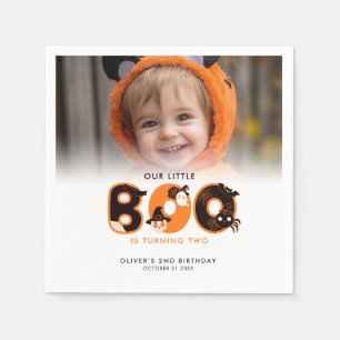 Little Boo Turning Two Photo Halloween birthday  Napkin