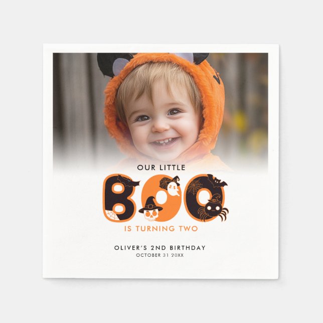 Little Boo Turning Two Photo Halloween birthday  Napkin (Front)