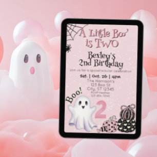 Little Boo Two, Pink 2nd Ghost Birthday Invitation
