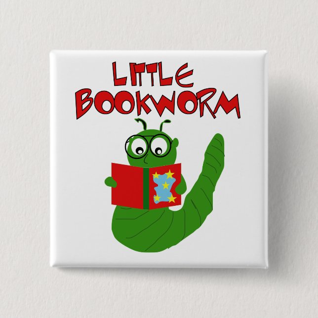 Little Book Worm 2 Inch Square Button (Front)