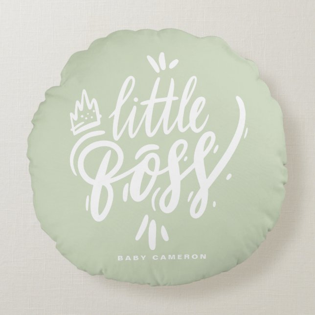 Little Boss Quote Modern Calligraphy Mint Green Round Pillow (Front)