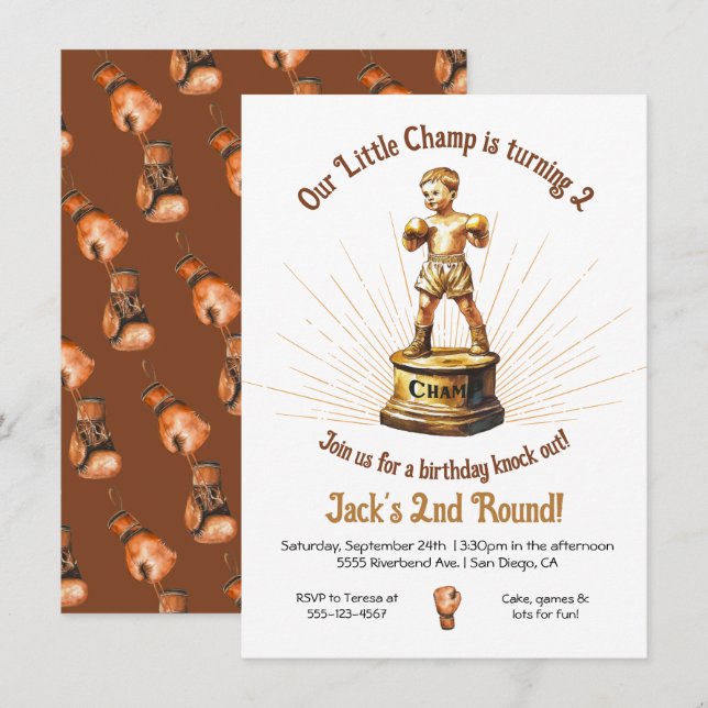 Little Boxing Champ Statue Birthday Invitation (Front/Back)