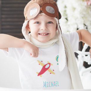 Little Boy Airplane and Balloon with First Name Toddler T-shirt
