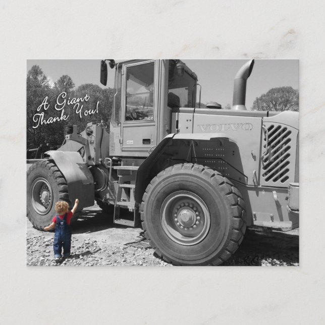Little Boy and a Tractor Thank You Postcard (Front)