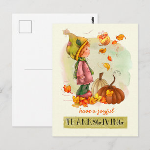 Little Boy and Butterfly Thanksgiving Postcards