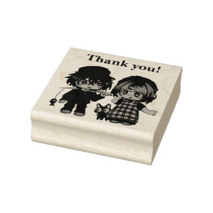 Little boy and little girl Chibi thank you Rubber Stamp