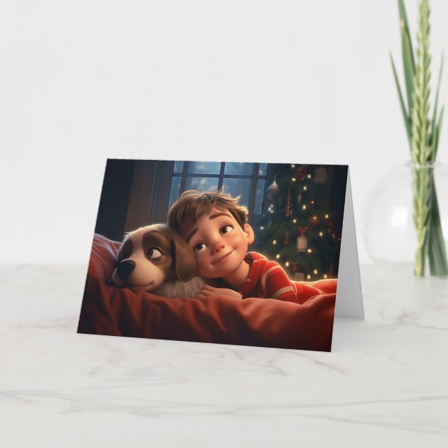Little Boy and Puppy Christmas Card (Front)