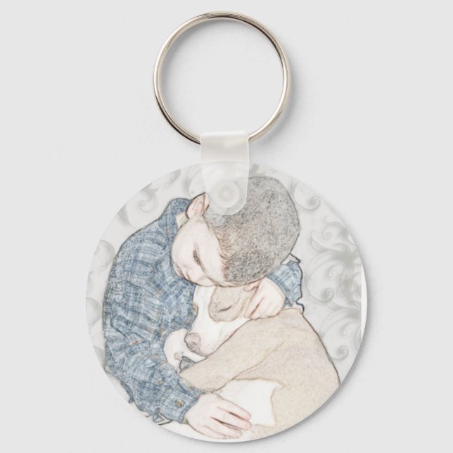 Little boy and puppy keychain (Front)