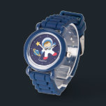 Little Boy Astronaut Personalized Watch<br><div class="desc">This fun watch features a sweet vector illustration of a boy astronaut, a yellow star, and a blue planet on a dark blue background and can be personalized with your child's name, monogram, initial, or any text of your choice for a perfect custom gift.</div>