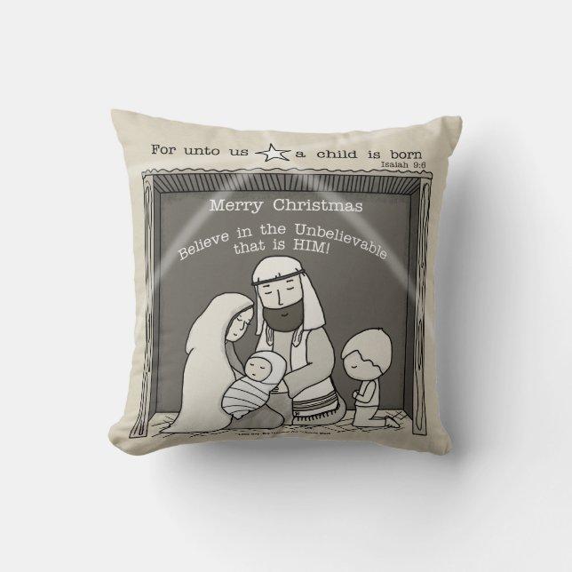 Little Boy at the Manger-Merry Christmas Throw Pillow (Front)