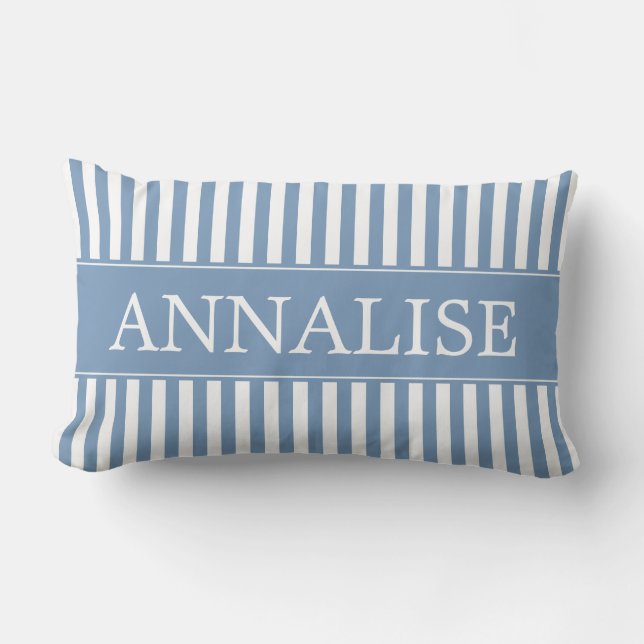 Little Boy Blue and White Stripes Personalized Lumbar Pillow (Front)