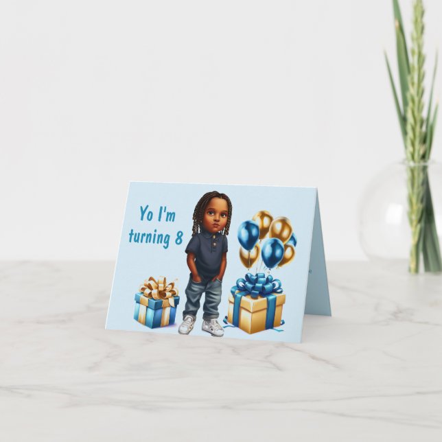 Little Boy Dark Skin Braids Birthday Invitation (Front)
