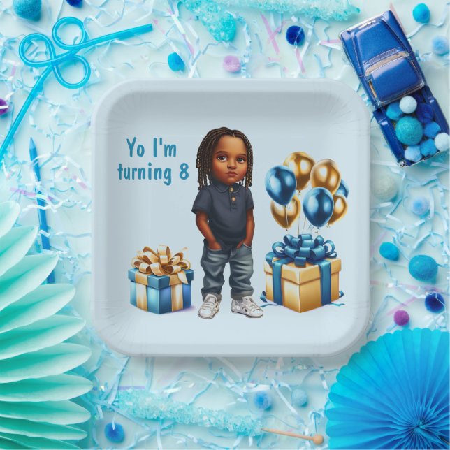 Little Boy Dark Skin Braids Party Paper Plate (Party)