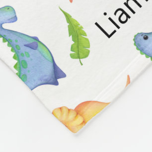 Little Boy Dinosaur Add Name Nursery Cute  Fleece Blanket