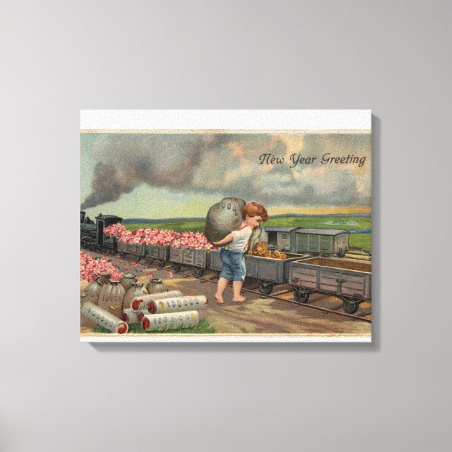 Little Boy Dumping Money in Train Canvas Print (Front)