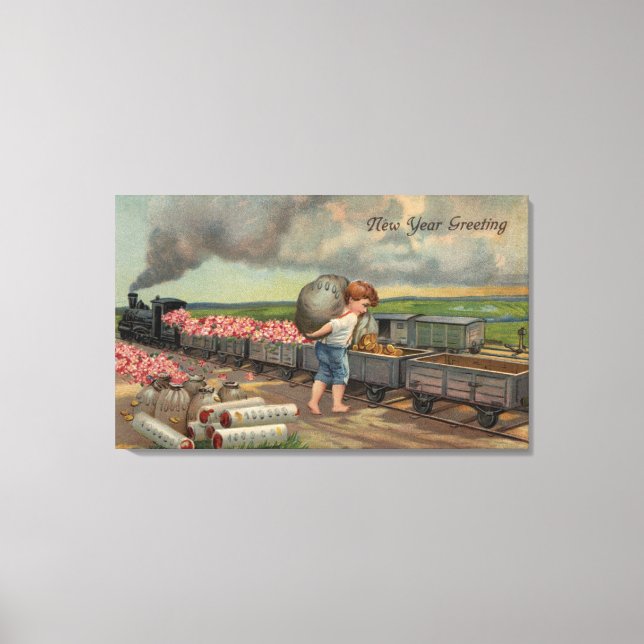 Little Boy Dumping Money in Train Canvas Print (Front)
