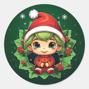 Little Boy Elf Xmas Magic Classic Round Sticker