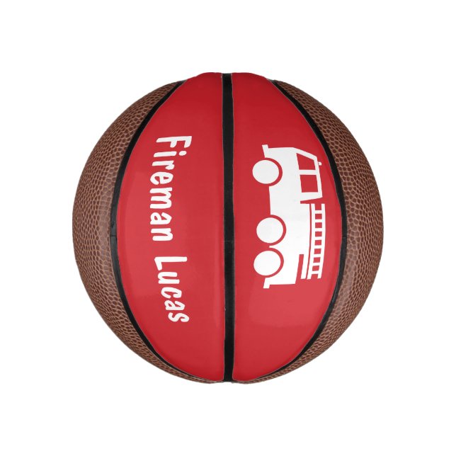 Little Boy Fire Truck With Name Red and White Mini Basketball (Vertical)