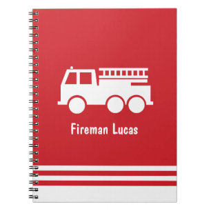 Little Boy Fire Truck With Name Red and White Notebook