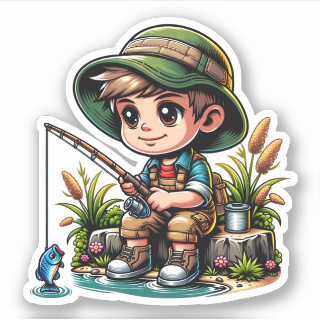 Little Boy Fishing Cartoon (Front)