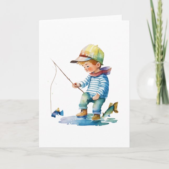 Little Boy Fishing Illustration | Birthday Card (Front)