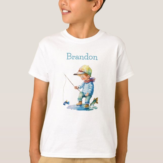 Little Boy Fishing Illustration Personalized T-Shirt (Front)