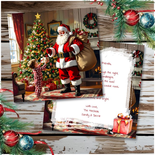 Little Boy Giving Santa a Gift Christmas Holiday Card (Creator Uploaded)