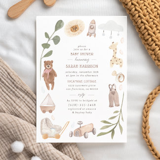 Little Boy Hand Painted Toys | Custom Baby Shower Invitation