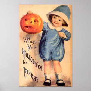 Little Boy Holding Pumpkin - May Your Halloween Be Poster