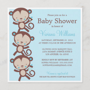 LITTLE BOY MONKEYS BABY SHOWER INVITATION