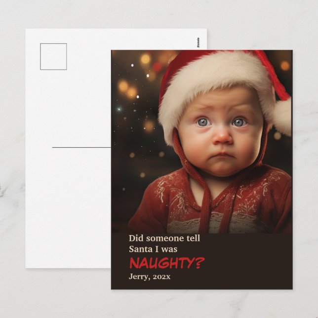 Little Boy Naughty List Fun Photo Carte Postale (Devant / Derrière)