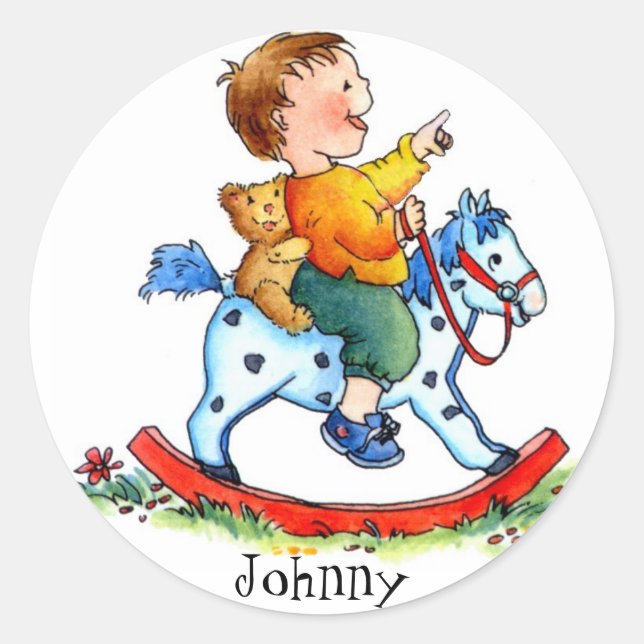 Little Boy on Rocking Horse-Customizable Stickers (Front)