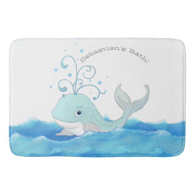 Little Boy Personalized Bath Home Decor Cute Whale Mat (Front)