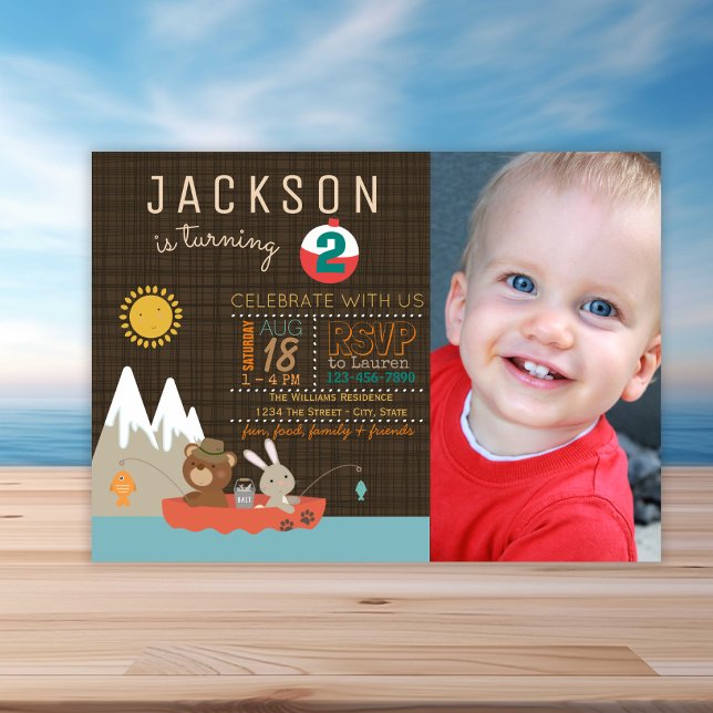 Little Boy Photo Fishing Birthday Party Invitation (Boy's cute fishing any number birthday invitation. Simply add your event details.)