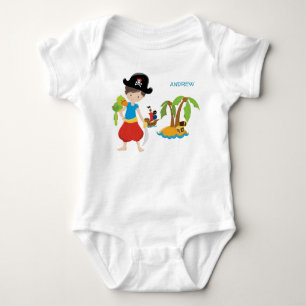 Little Boy Pirate with Treasure and Parrot Baby Bodysuit