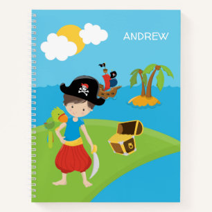 Little Boy Pirate with Treasure and Parrot Notebook