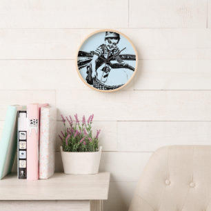 Little Boy Playing With Train and cat Vintage Art Clock