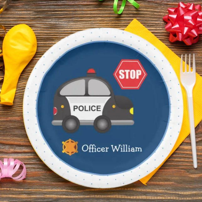 Little Boy Police Officer and Car Kid Blue Paper Plate (Creator Uploaded)