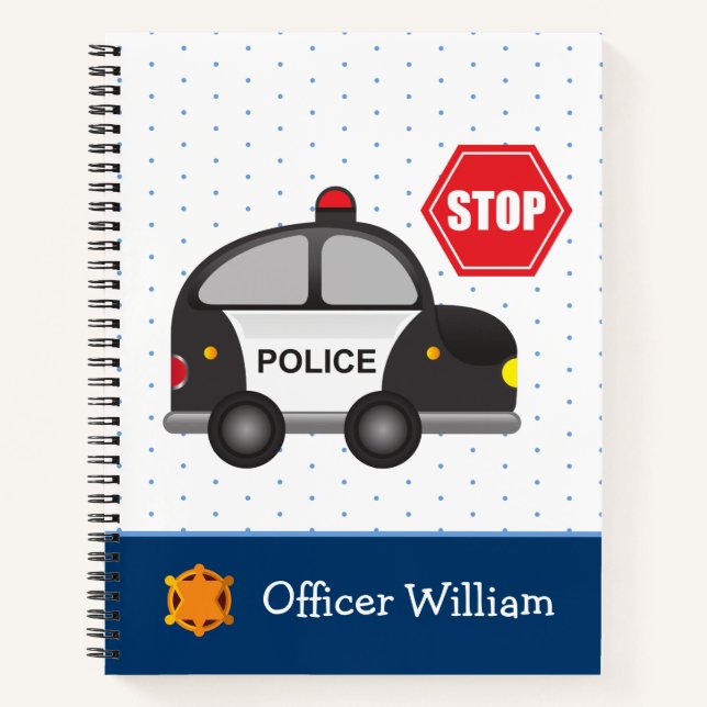 Little Boy Police Officer and Car School Notebook (Front)