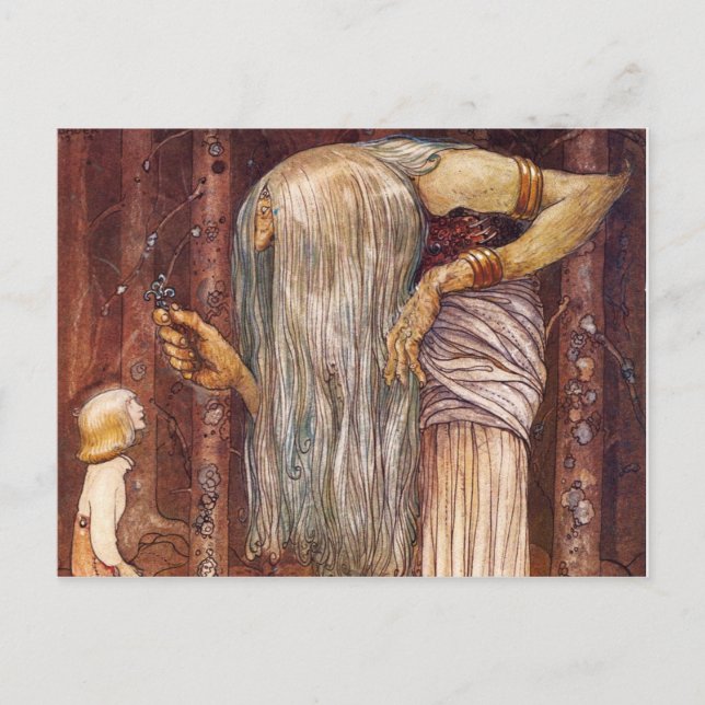 Little Boy receiving Troll Herb Postcard (Front)