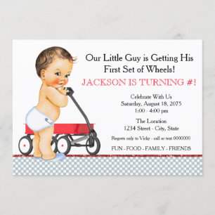 Little Boy Red Wagon Birthday Party Invitation