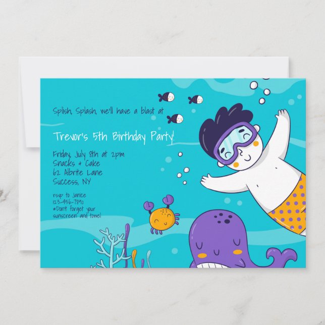 Little Boy Snorkeler Invitation (Front)