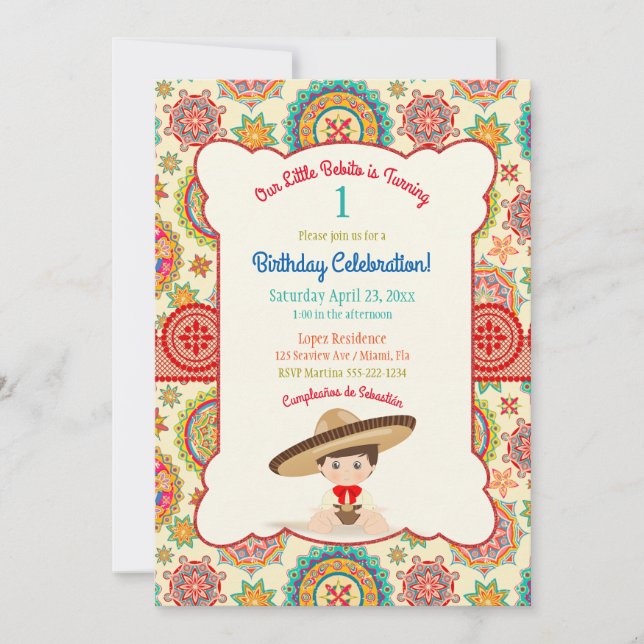 Little Boy Spanish Mexican Sombrero Colourful Invitation (Front)