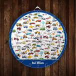 Little Boy Things That Move Vehicle Cars Kid Name Dartboard<br><div class="desc">Add a custom touch to your little boy's sports and game collection with this adorable dart board that celebrates all things that move: fire trucks, police cars, helicopters and planes, trains, taxis, construction vehicles, and more! Add your son's name for a personal touch. This dart board makes a fun personalized...</div>