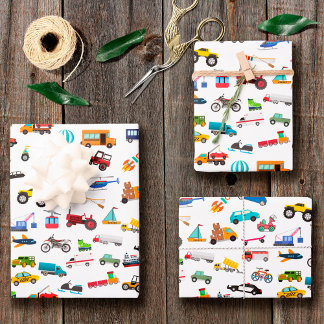 Little Boy Things That Move Vehicle Cars Kid Wrapping Paper Sheet